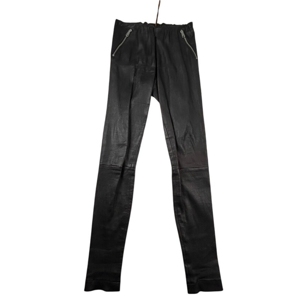 R13 100% Leather Pants Womens M Skinny Zip Pockets Made in Italy Designer Black